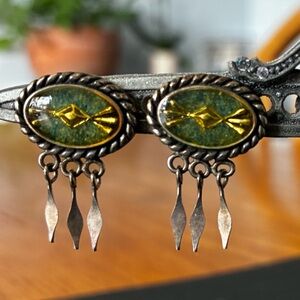 Vtg Southwest Sterling Silver (925) Dangle Earrings w/ Green & Yellow Accents